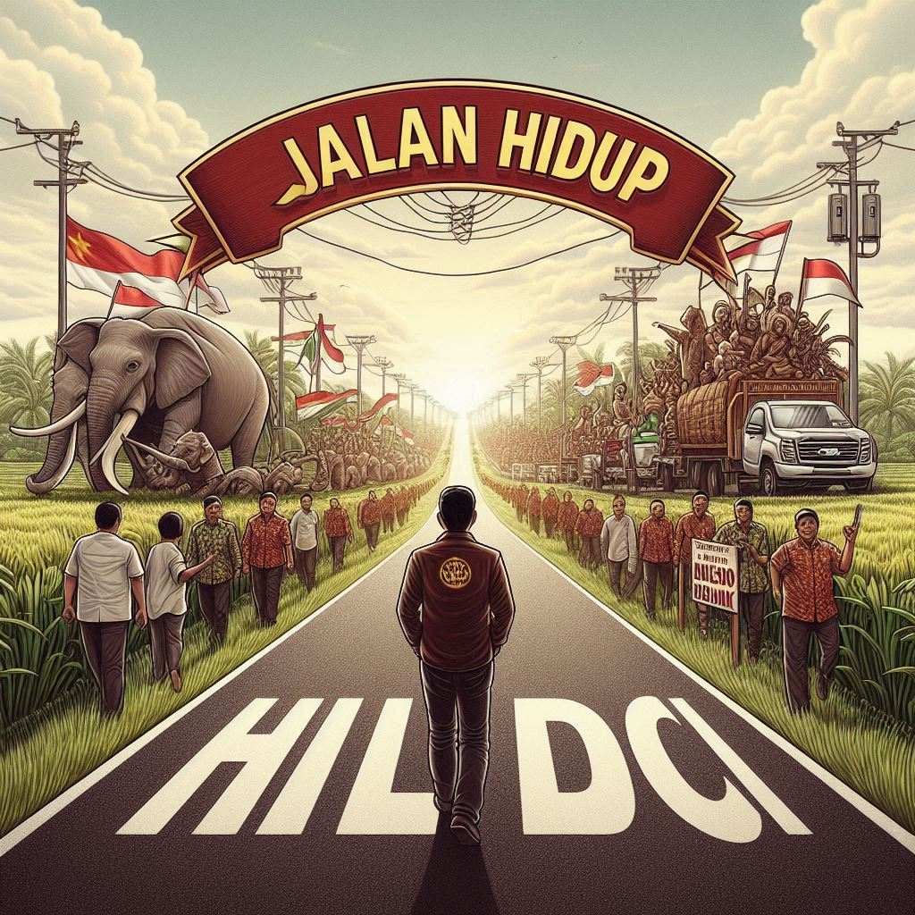 
Jalan Hidup

Pujangga menyusuri jalur, sementara hidup terus berlalu.  
Si kecil bertanya-tanya, apa nama jalur ini?  
Yang ia lalui sejak lahir, tanpa peta atau petunjuk.  
Kubuat kata-kata menjadi perjalanan.  
Banyak batu, tanah, dan bayang.  
Kenangan mengiris, mata kaki dan hati takkan pudar.  
Mataku menembus kedalaman batu, di dalam gelap.  
Lenyaplah kenangan dan sedikit harap bersinar dari ranting.  
Daun dan kelopak mata, wajah ayu bak melati.  
Meneteskan titik demi titik, lekuk-jalur dan lekukan.  
Tubuh rapuh seperti pohon doyong, menatap tanah, papan.  
Akarnya lemah, meski lentur, akan hujan dan panas.  
Menyerah pun ia sulit, karena mata air terkuras.  
Susah merembes, lalu napas terengah, terhimpit.  
Tunas masih di atas, kadang menjadi jalur air jernih.  
Embun pagi mengiringi jalur angin, menerobos, membimbing.  
Tanpa batas-batas, mengarungi banyak jalan tembus.  
Jika ini jalan menuju pergantian kulit dan nafas.  
Bahkan kelahiran kembali jalan, terendus.  
Menumbuhkan kerikil bersih.  
Tanah pasir bersih, lapang, lebar-luas, dinanti.  
Membentang, menerangi, kubiarkan jalanku menyongsongnya.  
Seperti pelangi yang menyambut hujan.  
28-7-2023
