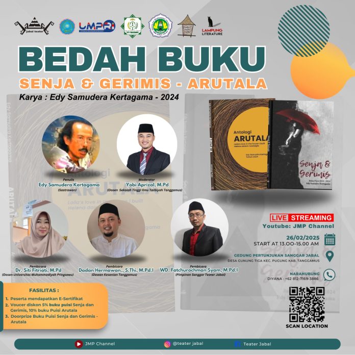 Bedah Buku Senja & Gerimis-Arutala-Arsiya-SAN Brosur Bedah Buku: Senja & Gerimis-Arutala. (Foto: IST)