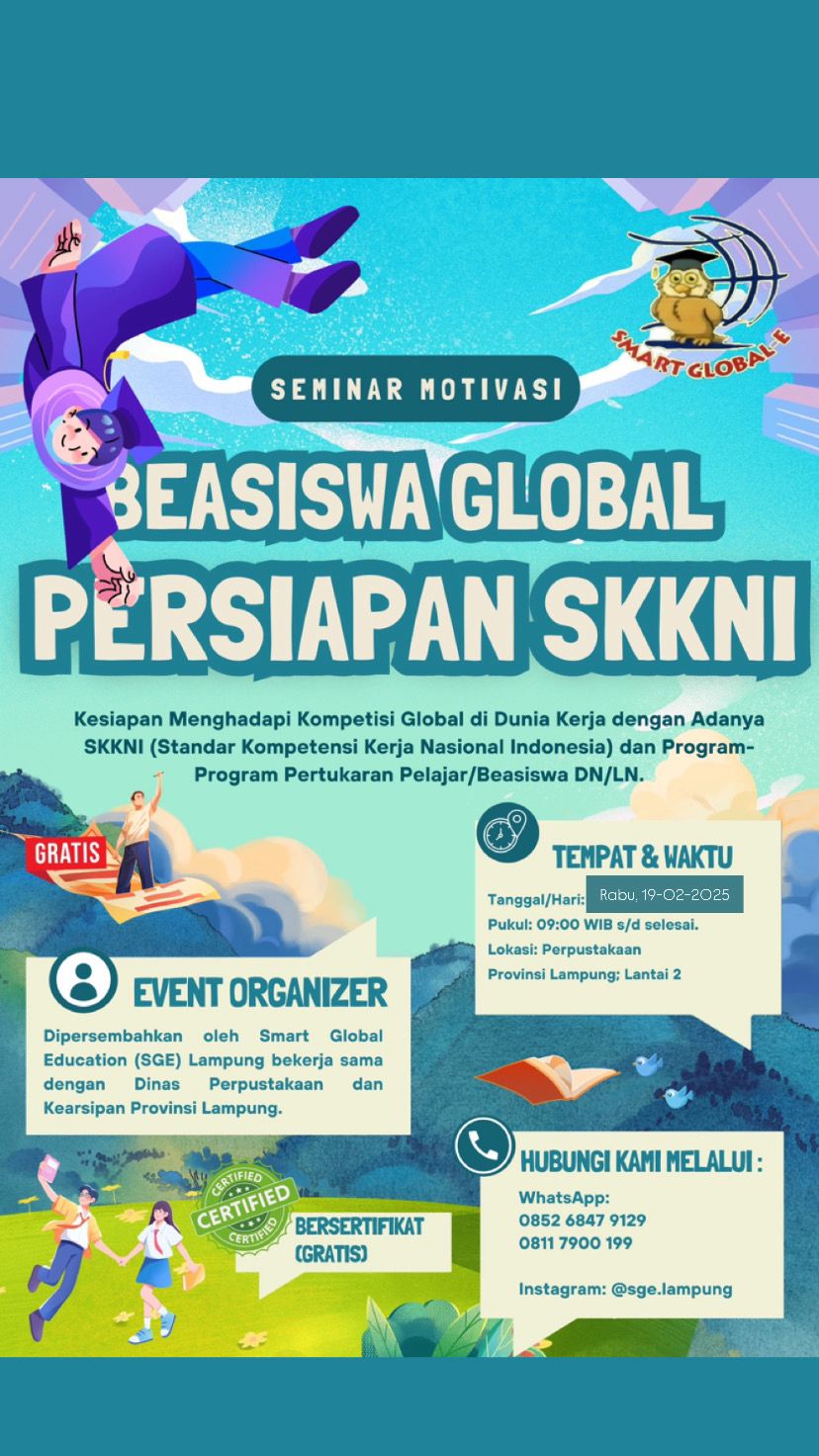 Brosur Seminar Motivasi “Beasiswa Global Persiapan SKKNI”. (Dok. SGE)
