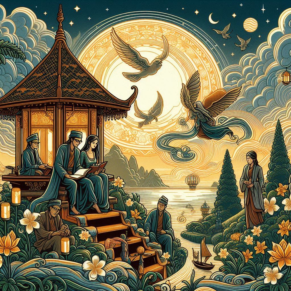 Illustration based on the poem Lapisan Cinta, set in Indonesia