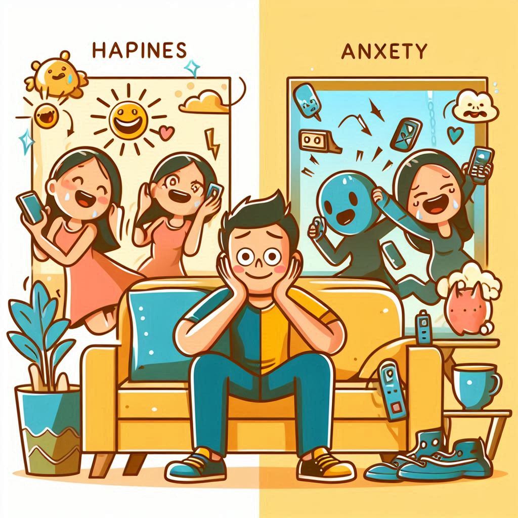 Illustration of happiness and anxiety in Indonesian with a different theme