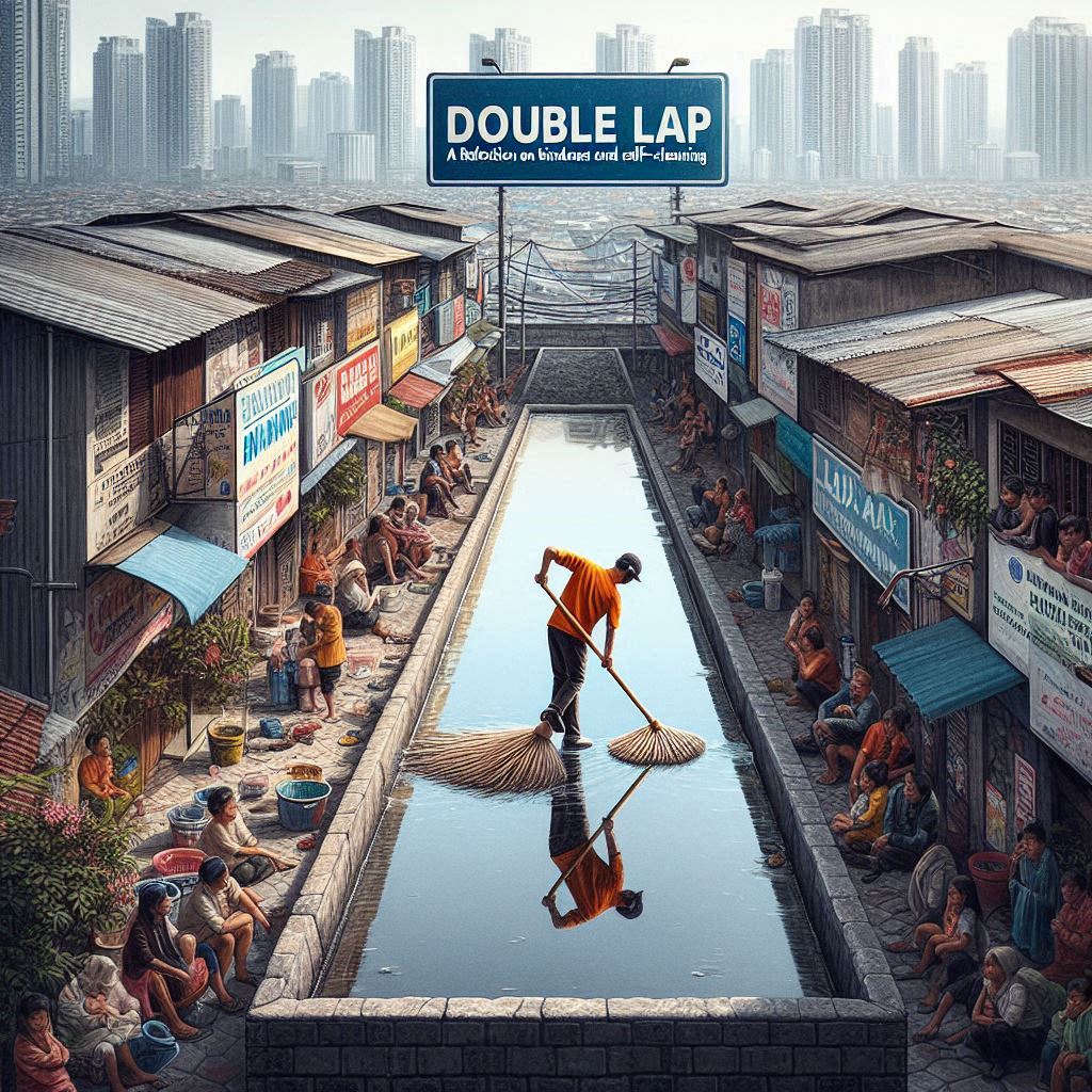 Double Lap_ A reflection on kindness and self-cleansing, featuring people and locations in Surabaya, Indonesia, with a cleaning mop and other mops as described in the article