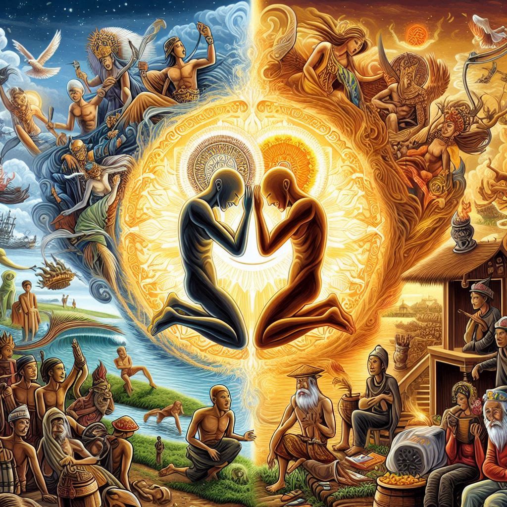 Illustration based on the text about the nature of human power and divine power, with a focus on Indonesian culture and people (1)