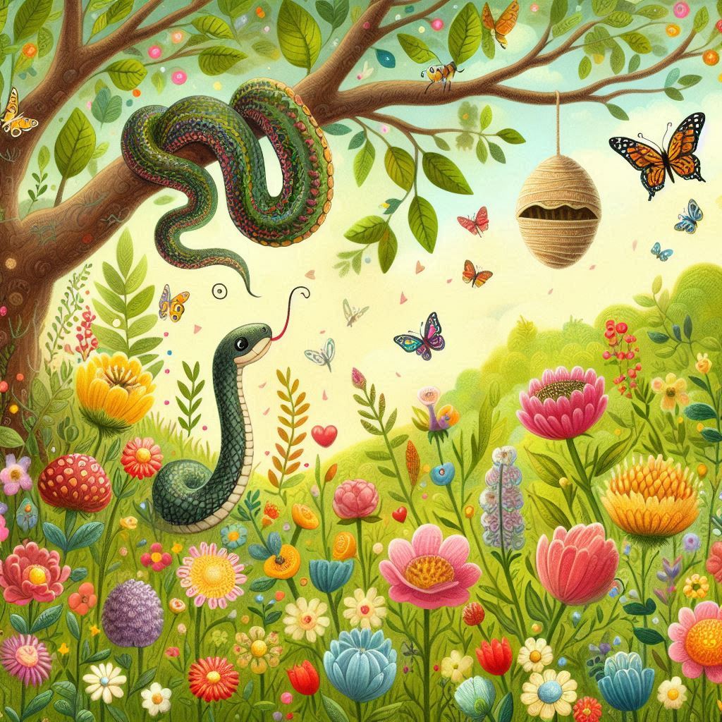 Illustration of the poem Bukan Ular atau Kepompong