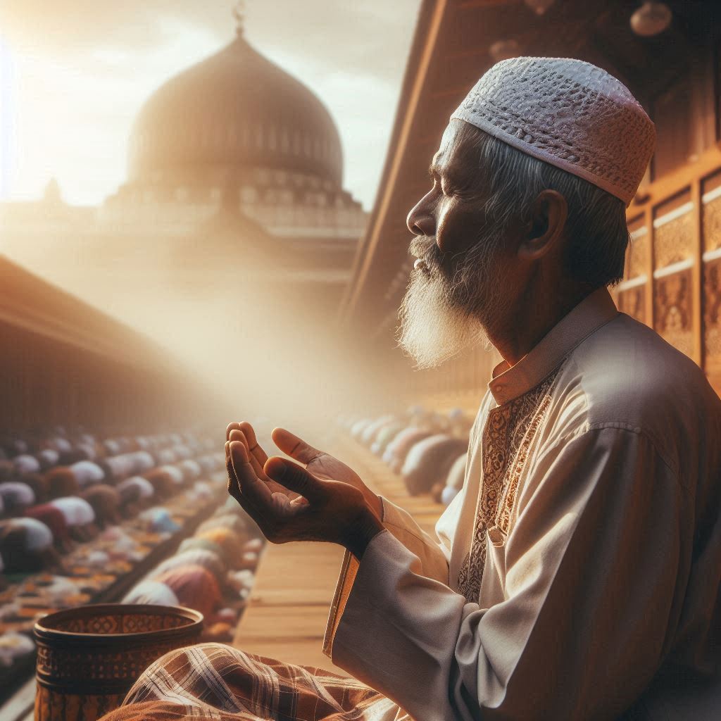 Muslim Indonesian praying devoutly in Indonesia