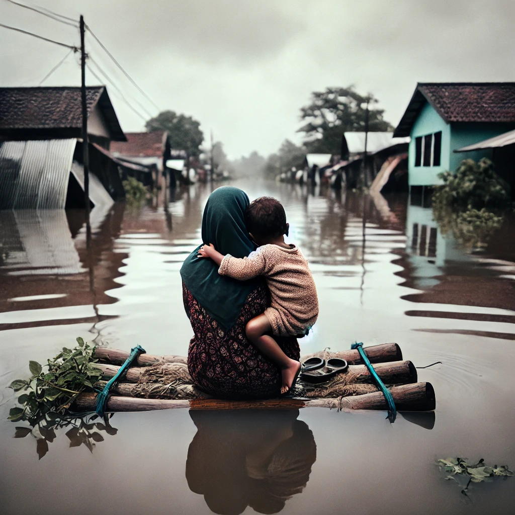 Ilustrasi ibu dan anak disungai